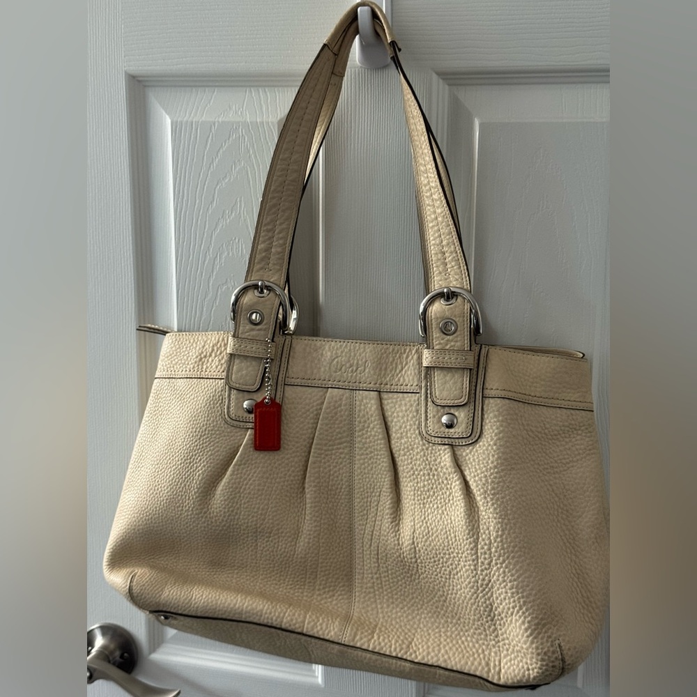Coach Cream Shoulder Bag with Silver Hardware